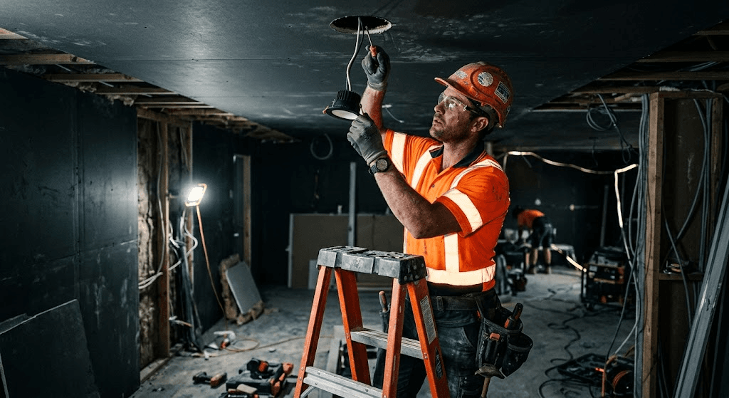 An Australian tradie at work in high-vis safety gear